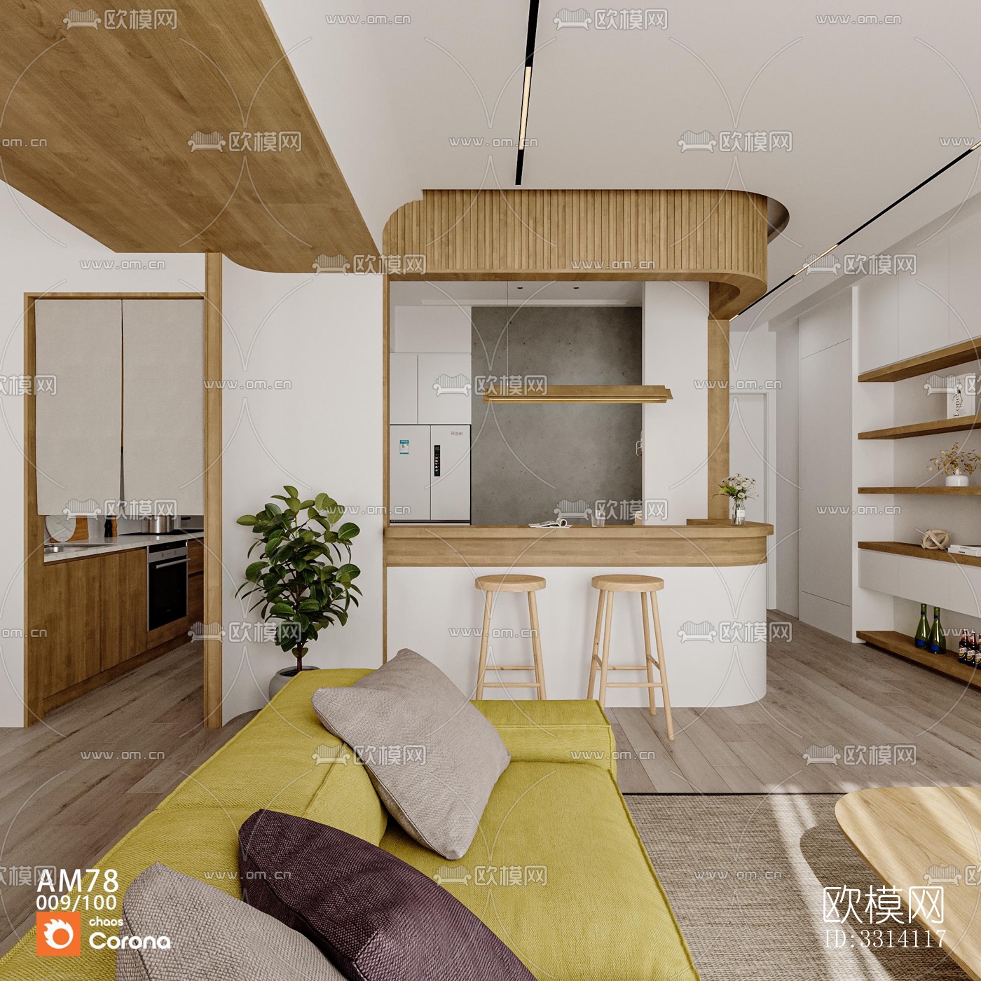 现代客餐厅效果图下载（渲染图3）