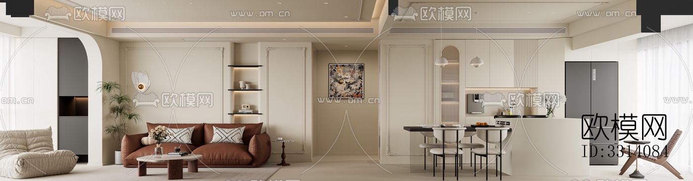 现代客餐厅效果图下载（渲染图1）