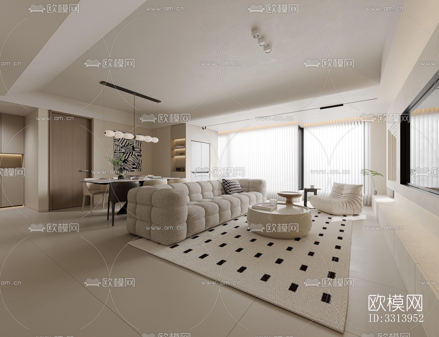 现代客餐厅效果图下载（渲染图6）