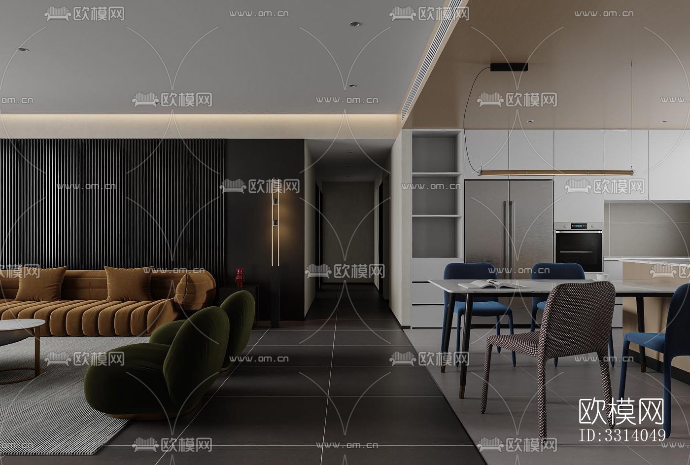 现代客餐厅效果图下载（渲染图3）