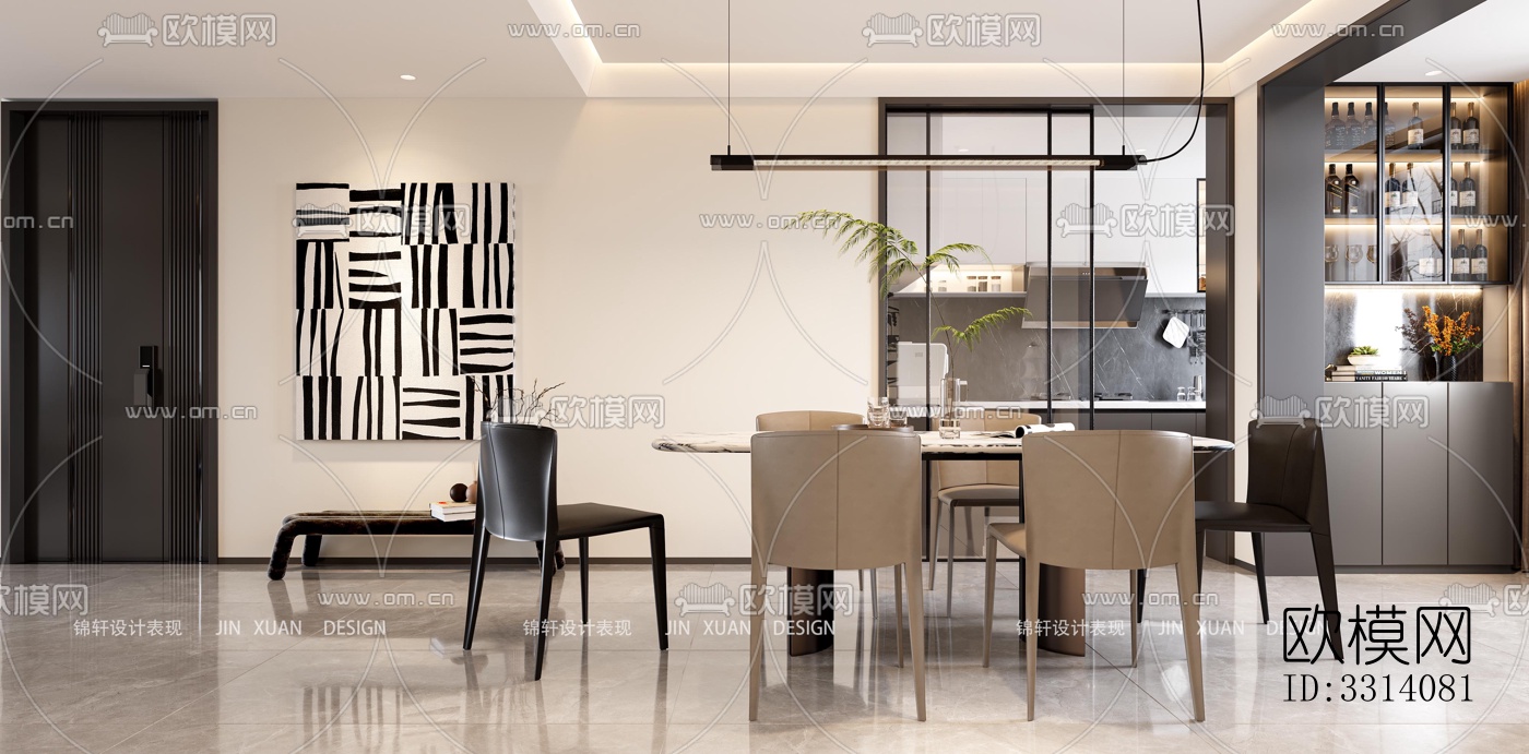现代客餐厅效果图下载（渲染图7）