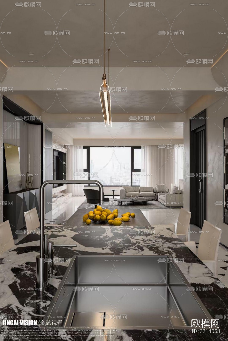 现代客餐厅效果图下载（渲染图6）