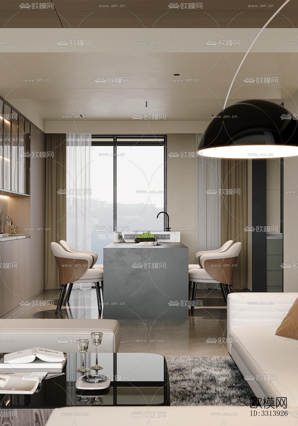 现代客餐厅效果图下载（渲染图6）