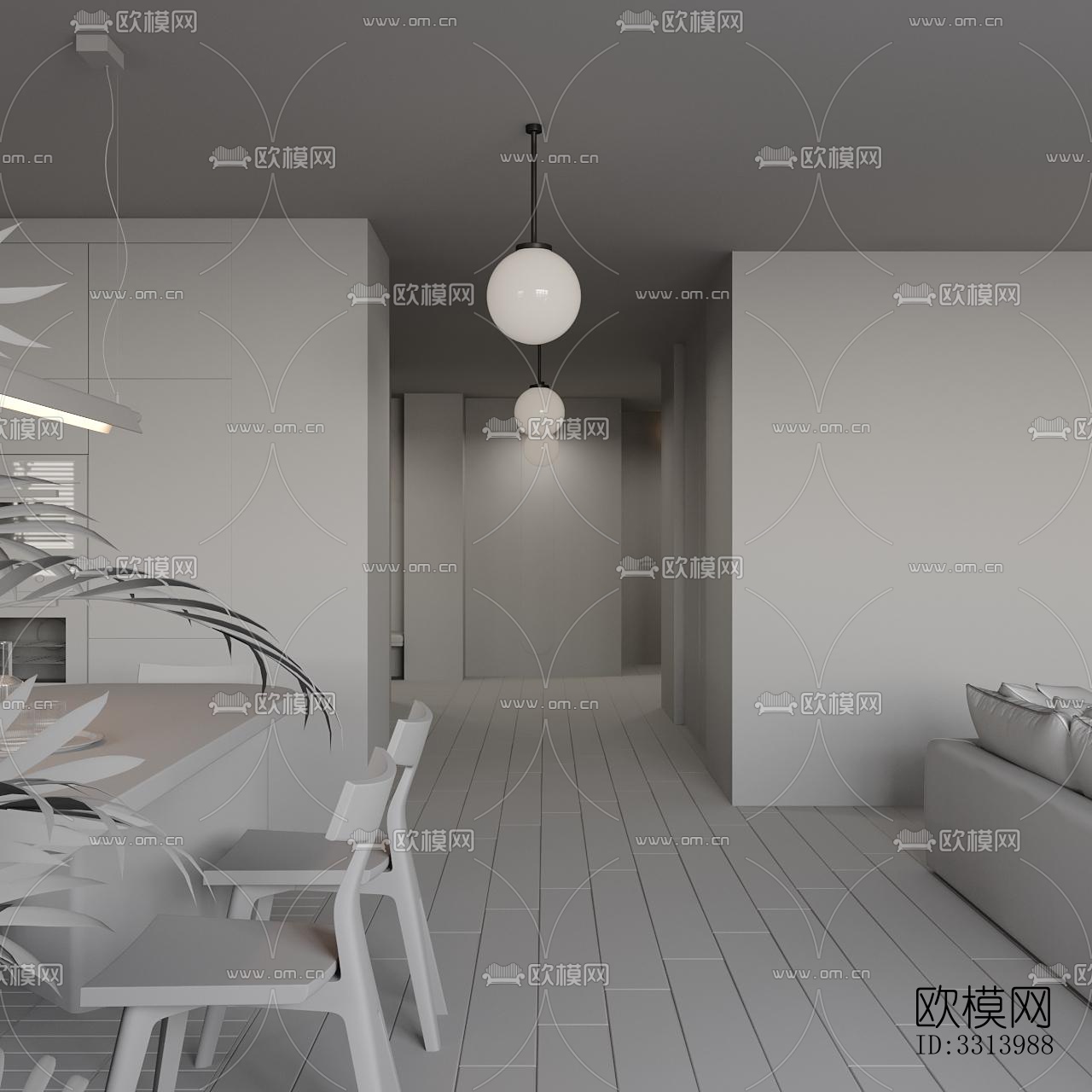 现代客餐厅效果图下载（渲染图6）