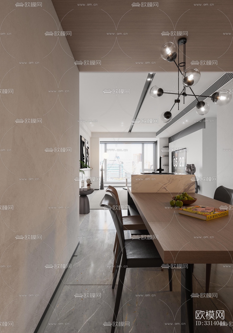 现代客餐厅效果图下载（渲染图4）