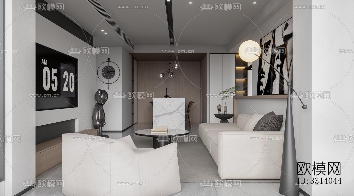 现代客餐厅效果图下载（渲染图5）