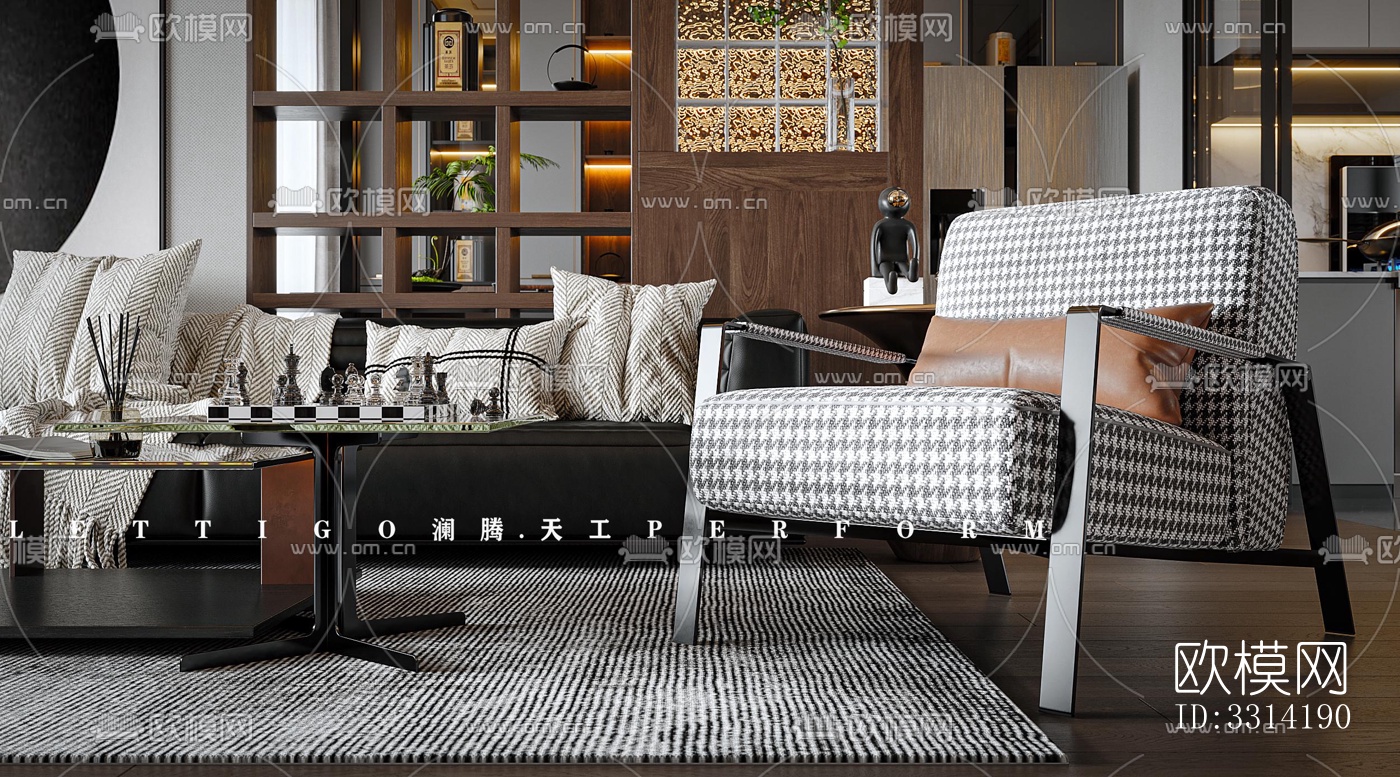 现代客餐厅效果图下载（渲染图5）