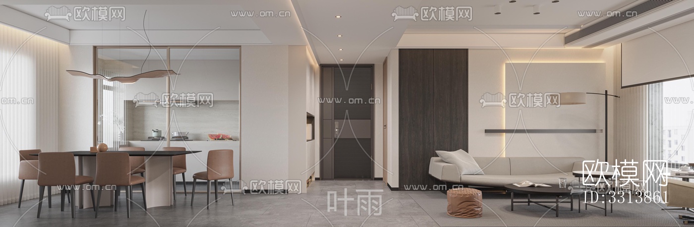 现代客餐厅效果图下载（渲染图2）