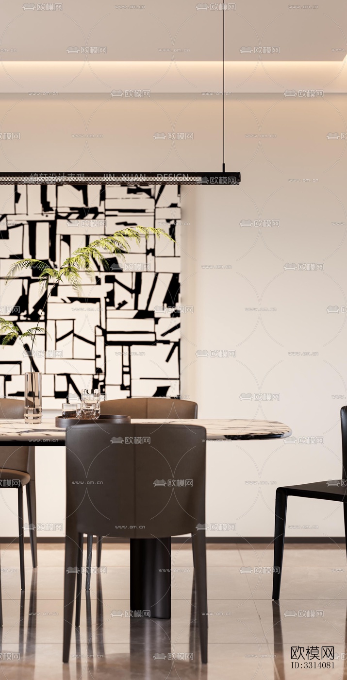 现代客餐厅效果图下载（渲染图1）