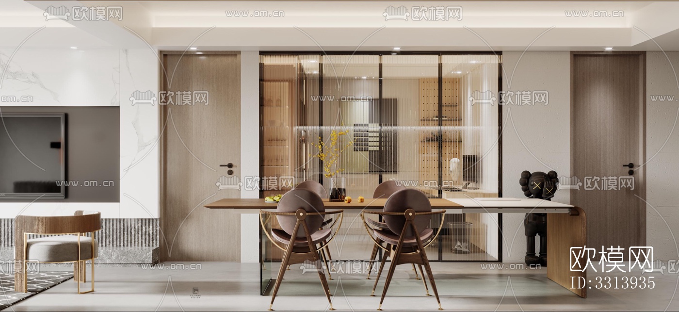 现代客餐厅效果图下载（渲染图1）