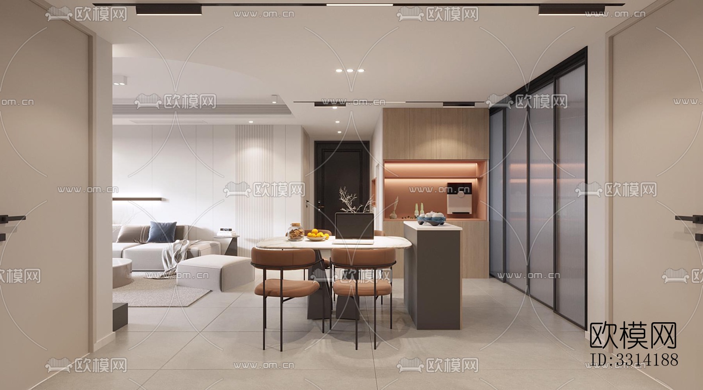 现代客餐厅效果图下载（渲染图4）