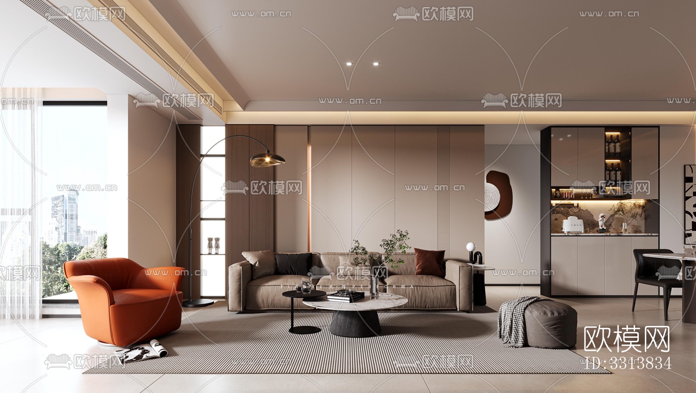 现代客餐厅效果图下载（渲染图3）