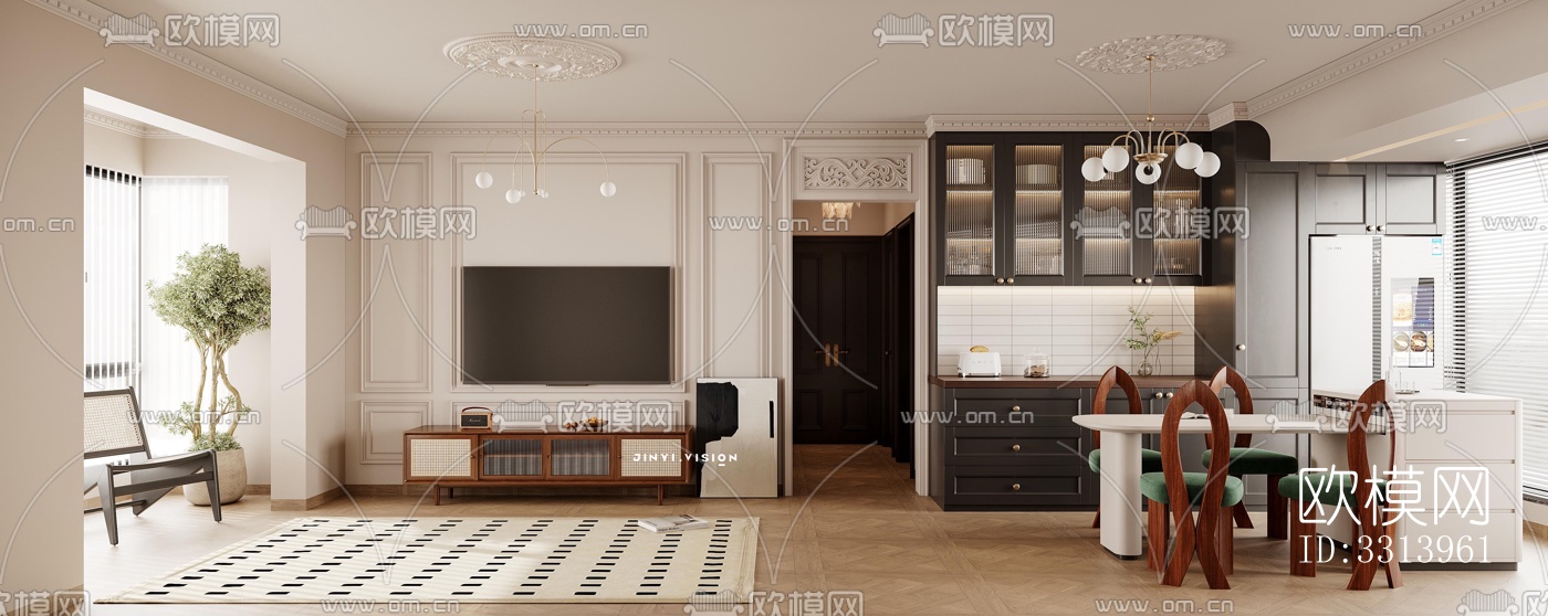 现代客餐厅效果图下载（渲染图2）