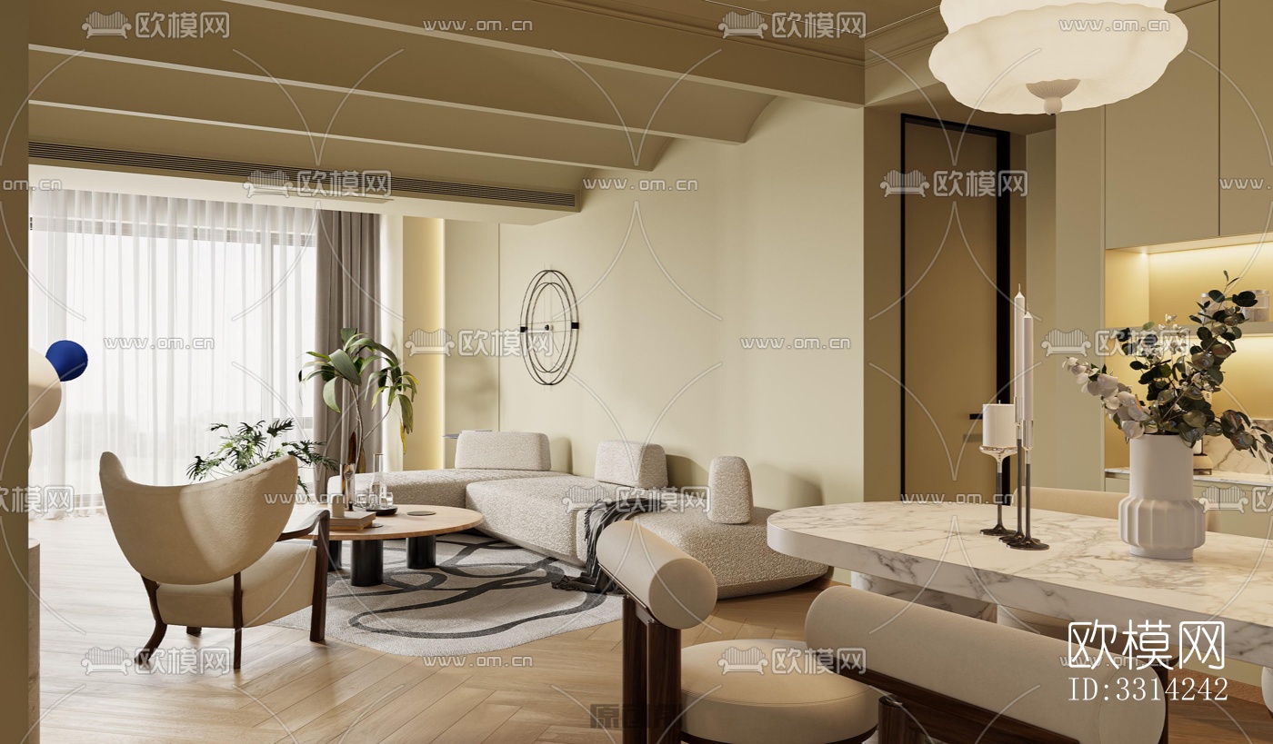 现代客餐厅效果图下载（渲染图7）