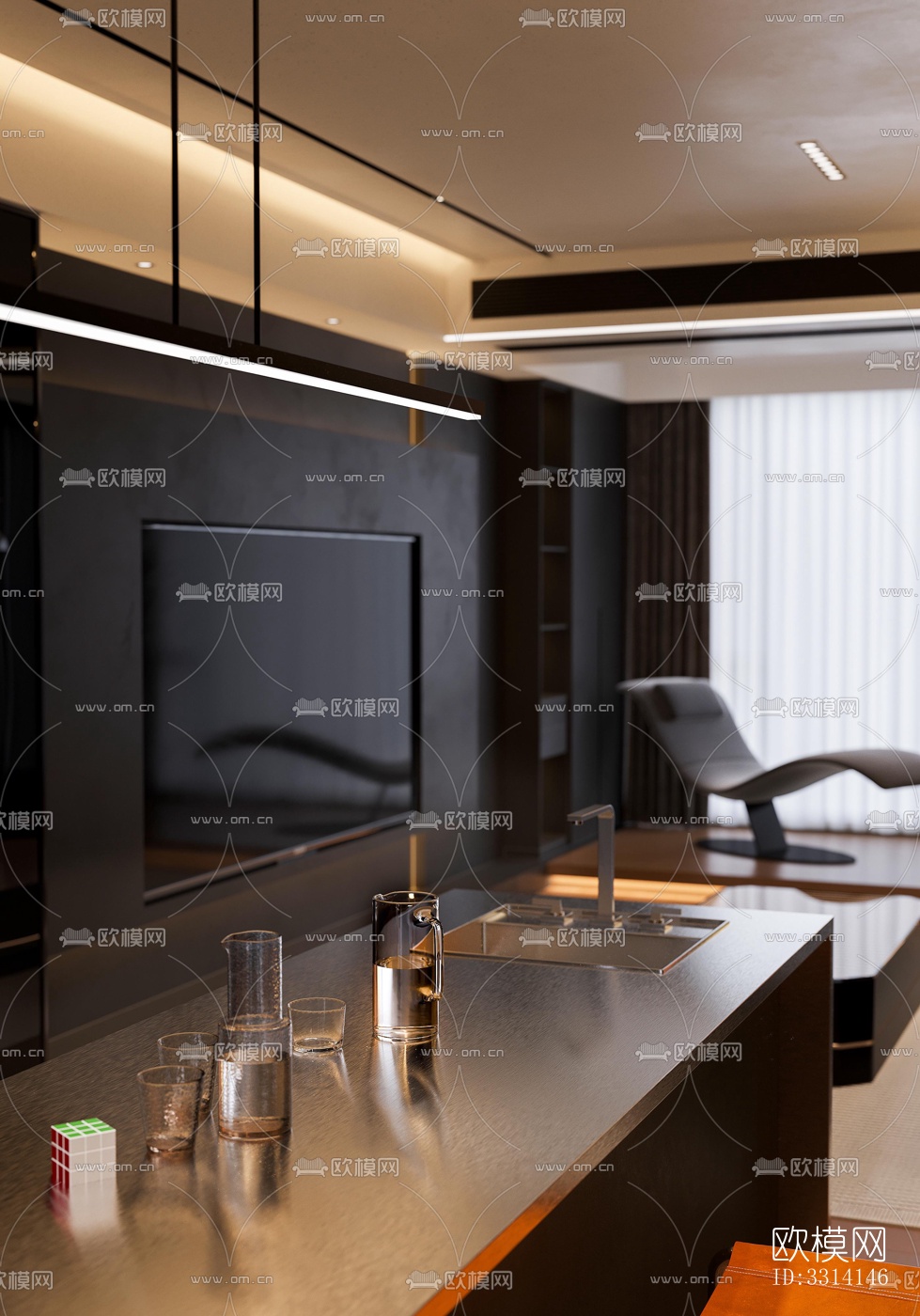 现代客餐厅效果图下载（渲染图7）