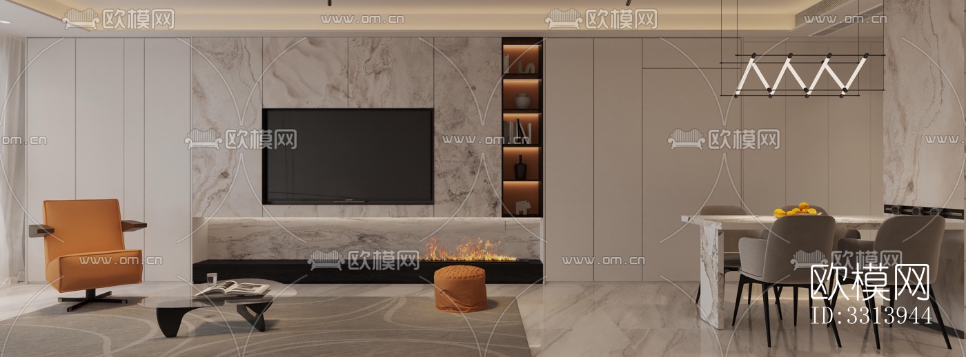 现代客餐厅效果图下载（渲染图2）