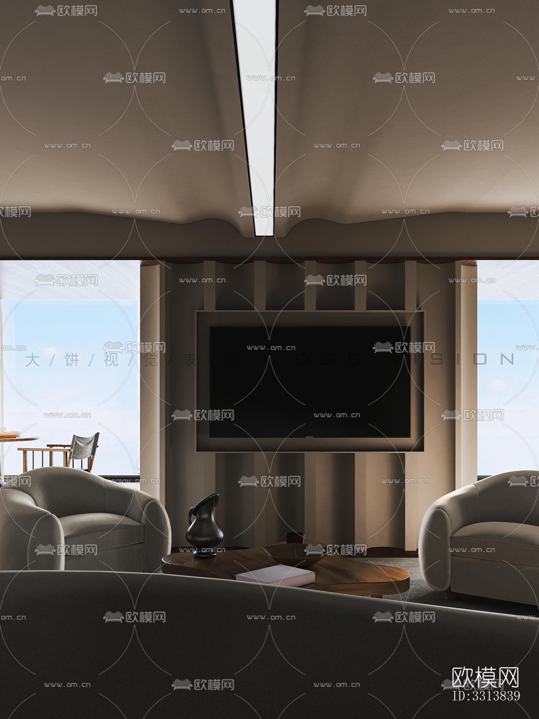 现代客餐厅效果图下载（渲染图4）