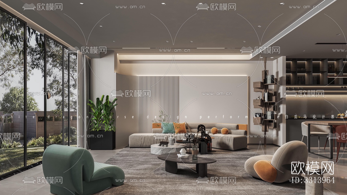 现代客餐厅效果图下载（渲染图1）