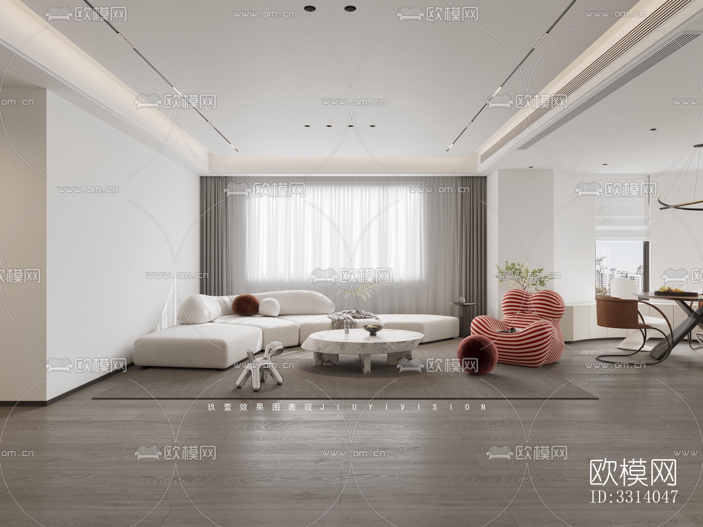 现代客餐厅效果图下载（渲染图3）