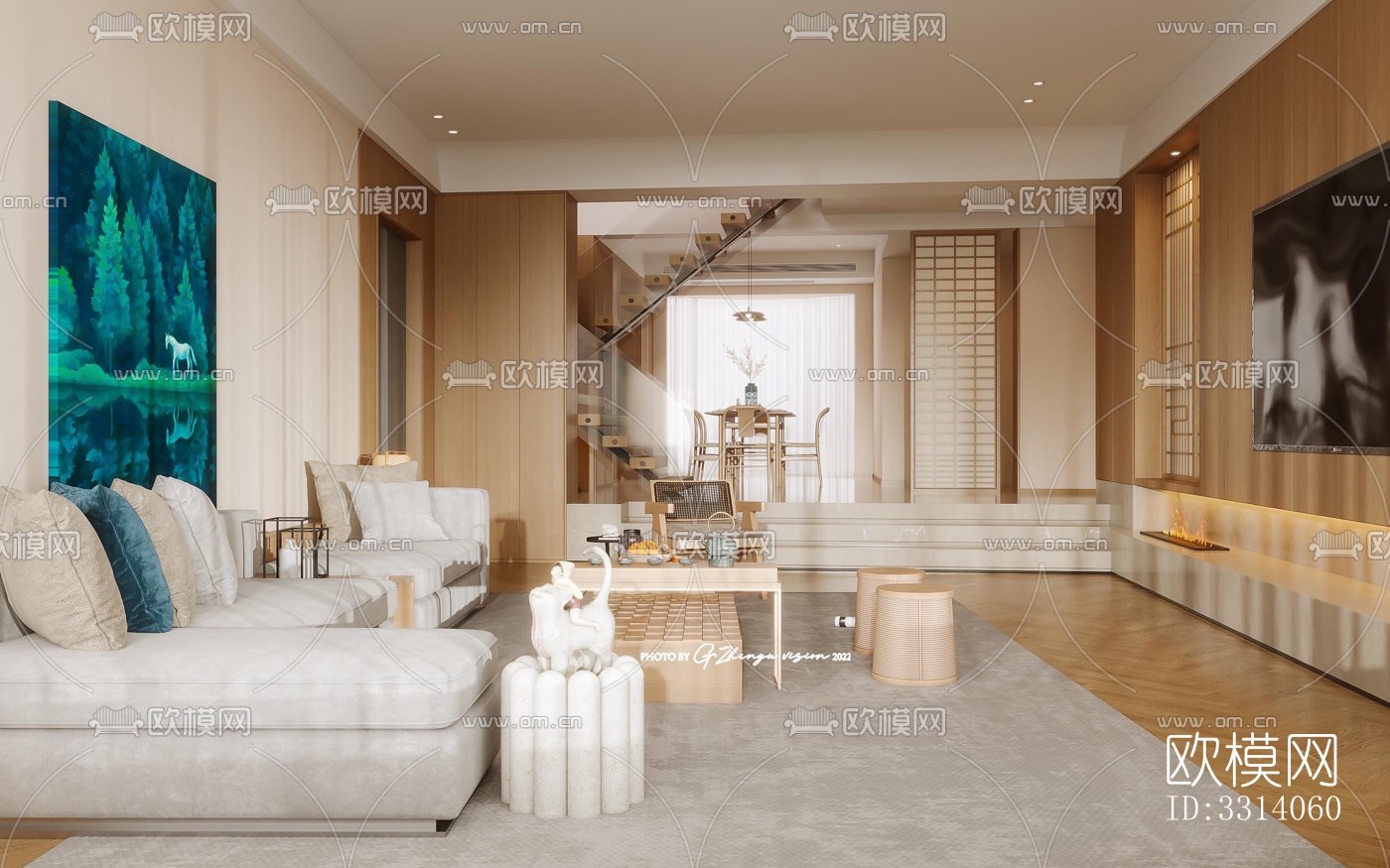 现代客餐厅效果图下载（渲染图9）