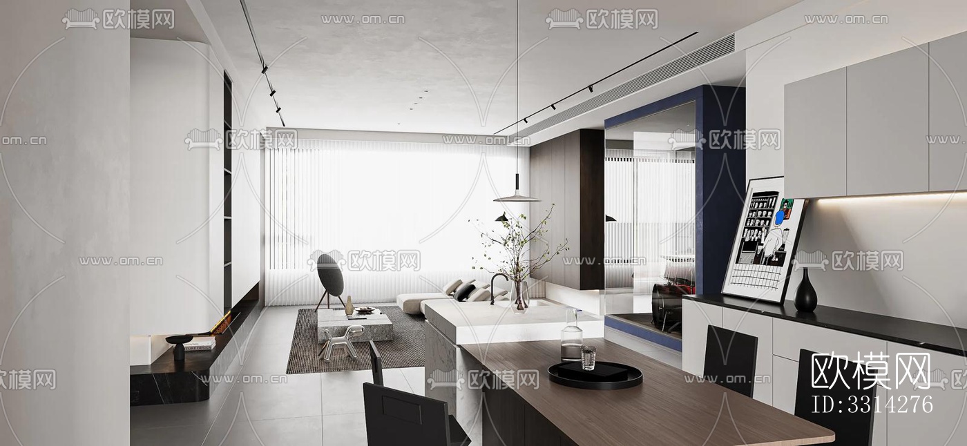 现代客餐厅效果图下载（渲染图7）