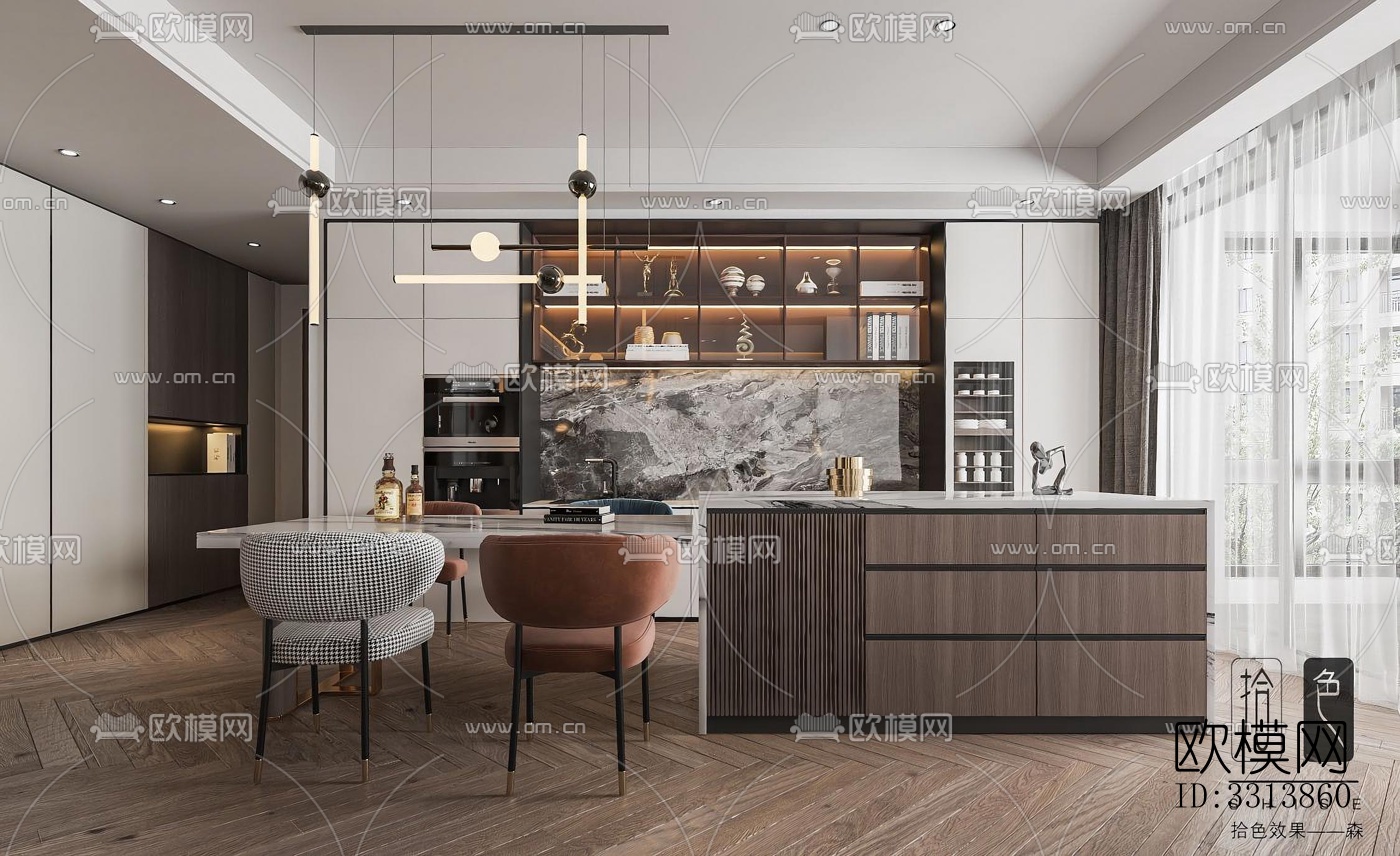 现代客餐厅效果图下载（渲染图1）