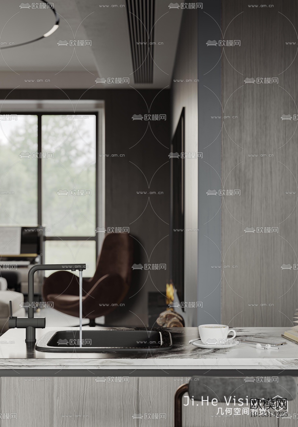 现代客餐厅效果图下载（渲染图3）