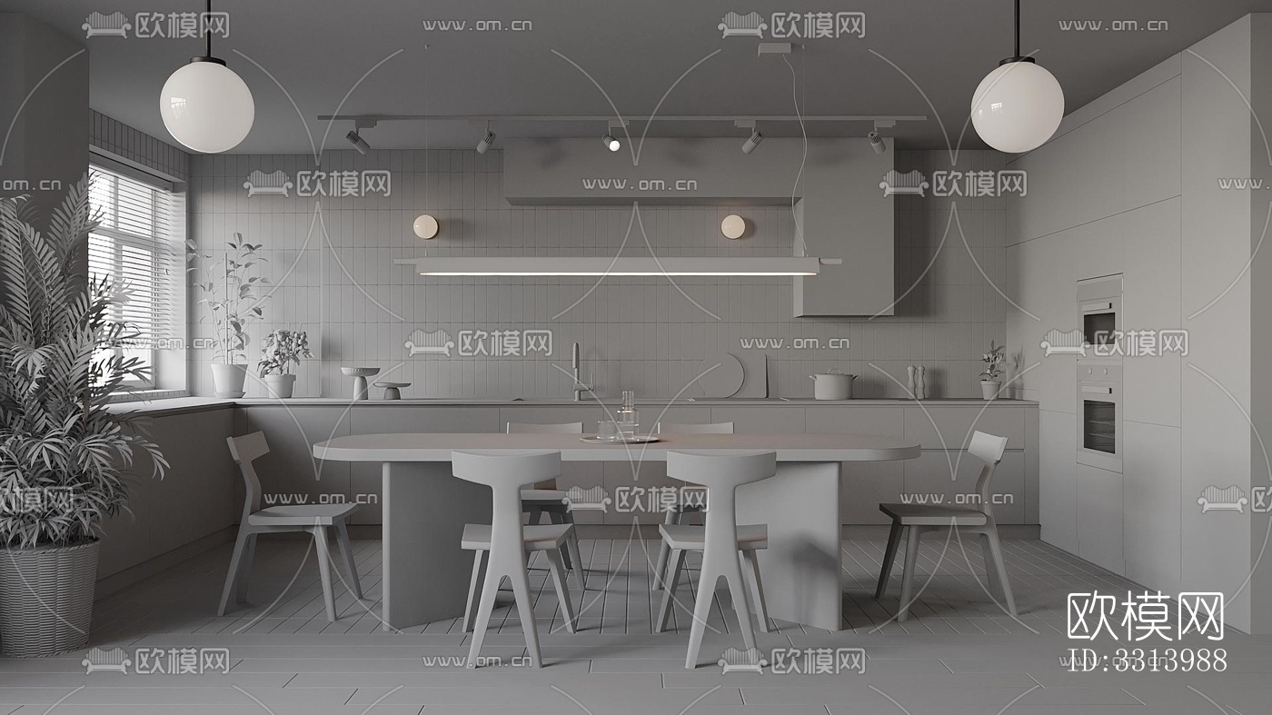 现代客餐厅效果图下载（渲染图7）