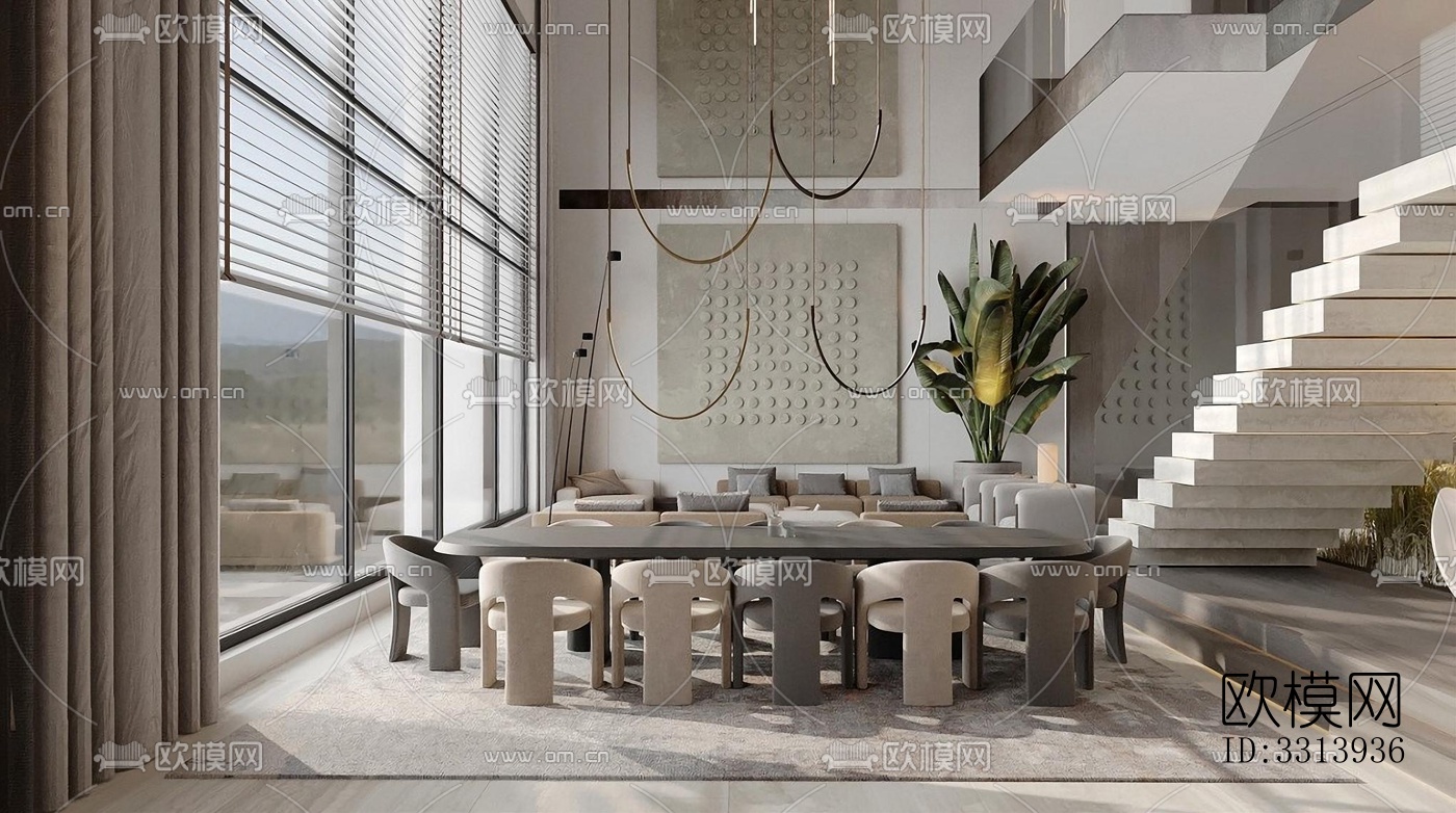 现代客餐厅效果图下载（渲染图3）