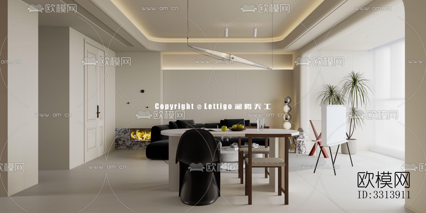 现代客餐厅效果图下载（渲染图4）