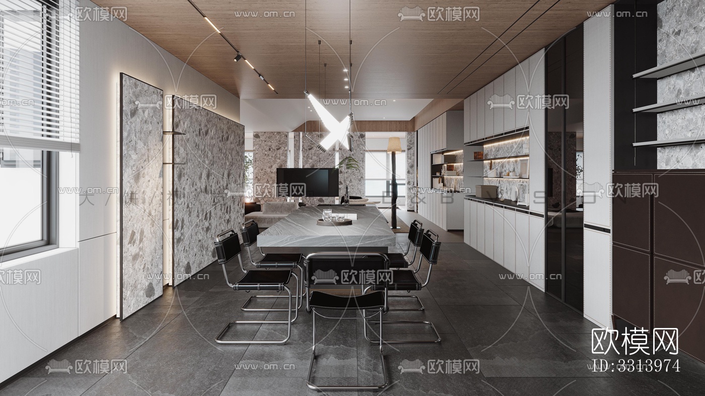 现代客餐厅效果图下载（渲染图5）