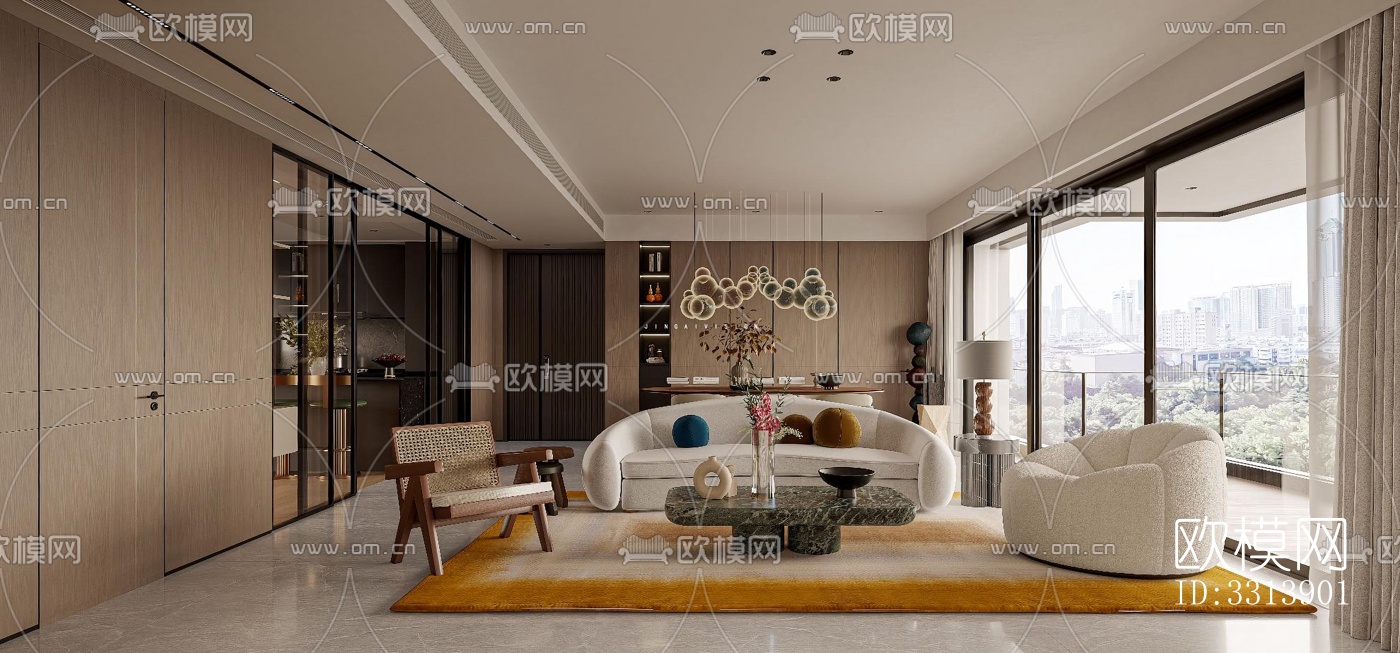 现代客餐厅效果图下载（渲染图5）