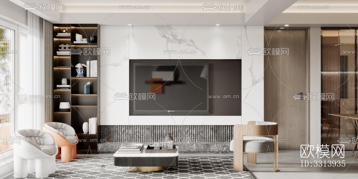 现代客餐厅效果图下载（渲染图4）