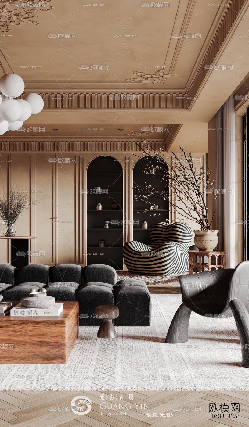 现代客餐厅效果图下载（渲染图3）