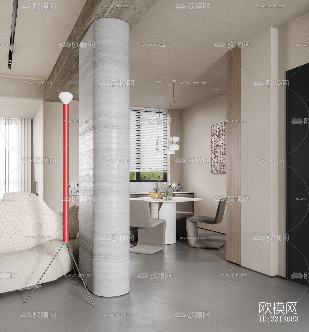 现代客餐厅效果图下载（渲染图4）