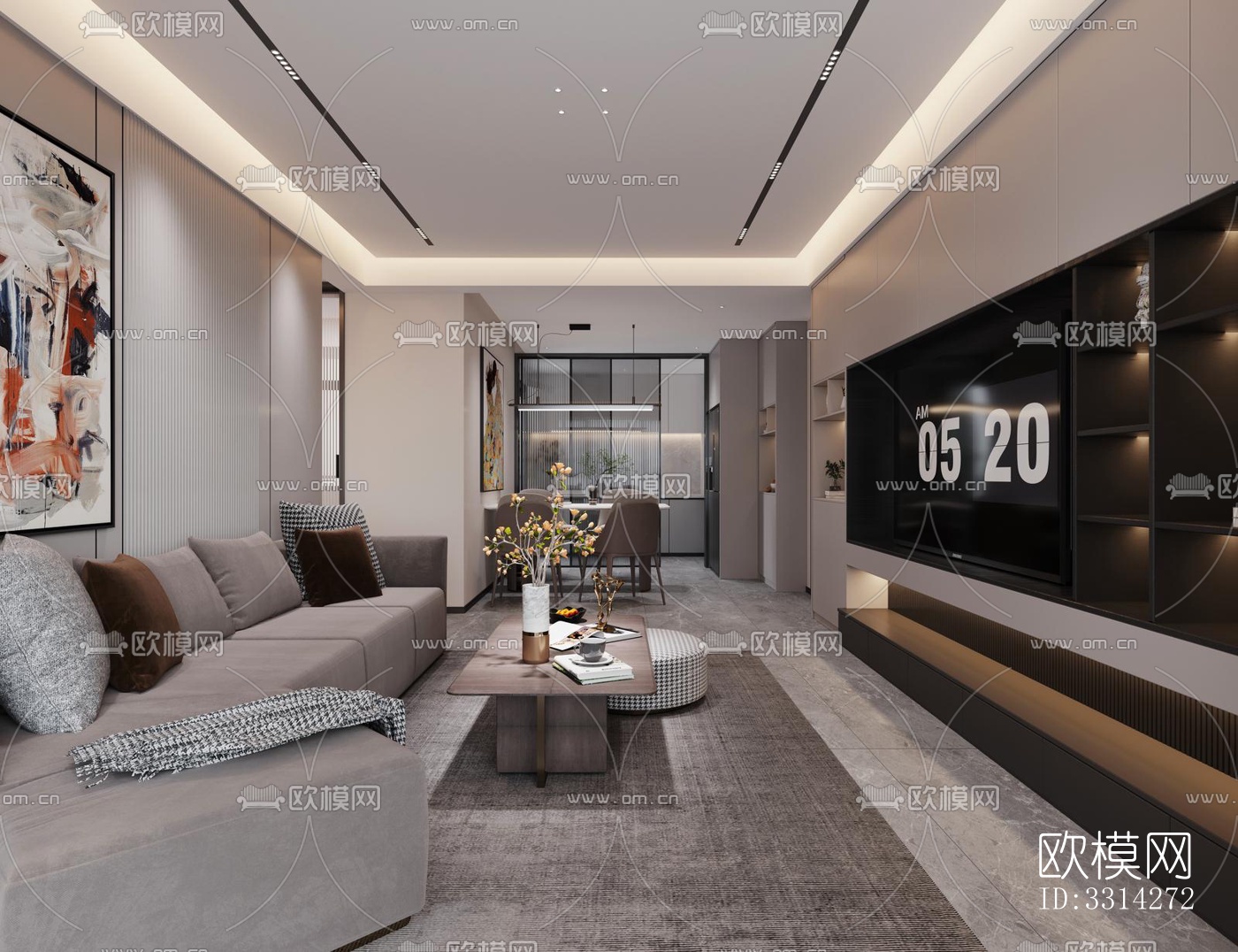 现代客餐厅效果图下载（渲染图4）