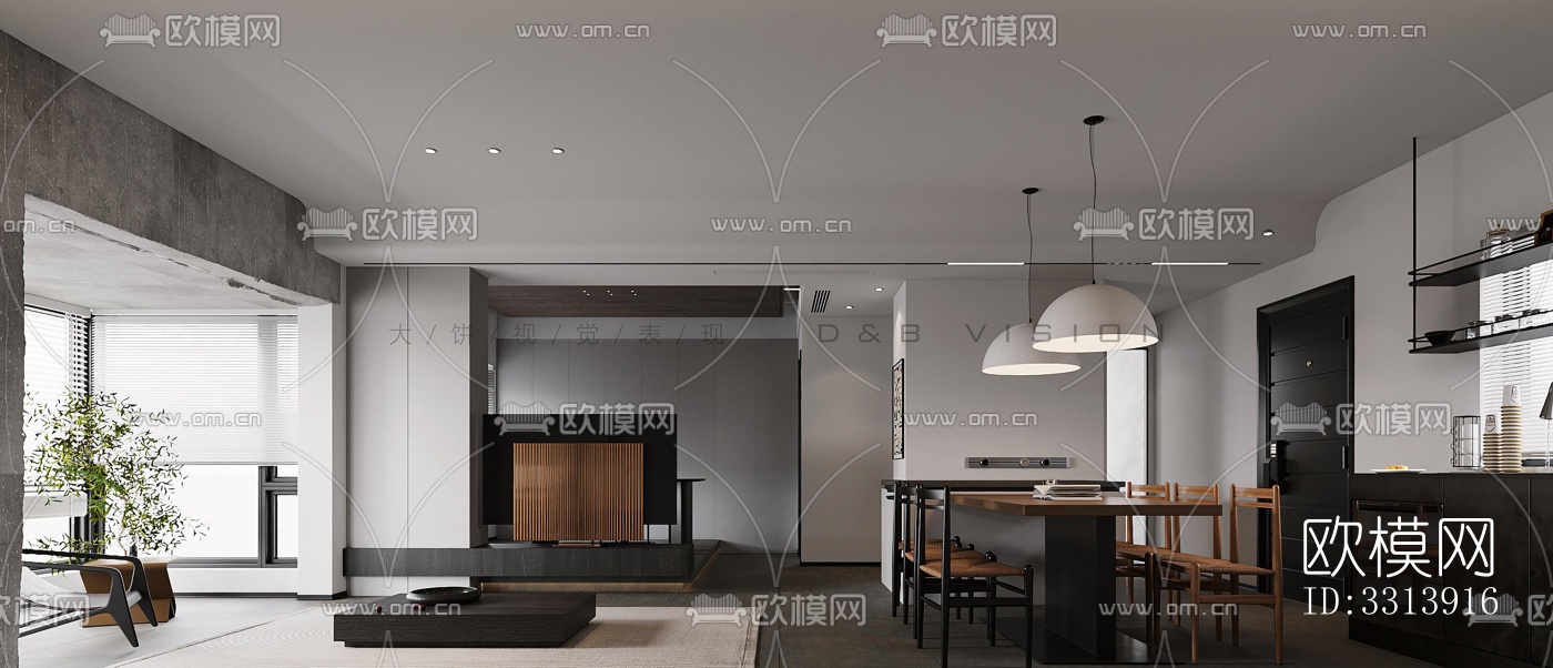 现代客餐厅效果图下载（渲染图3）