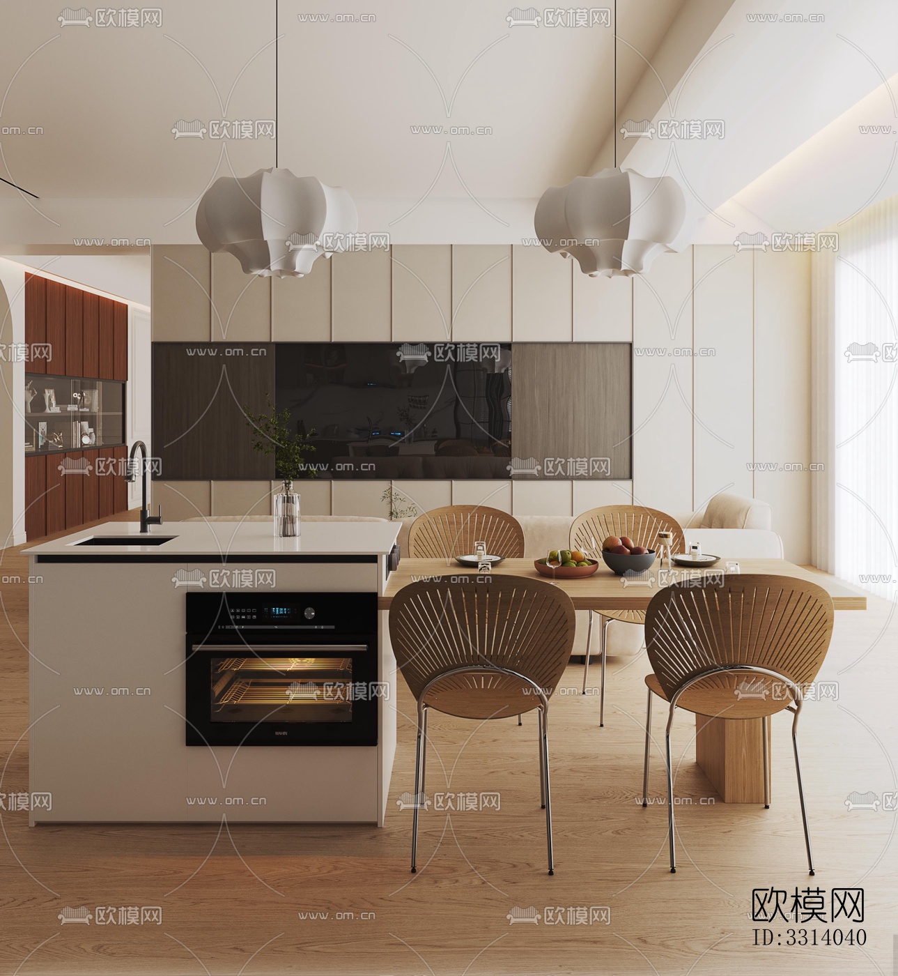 现代客餐厅效果图下载（渲染图1）