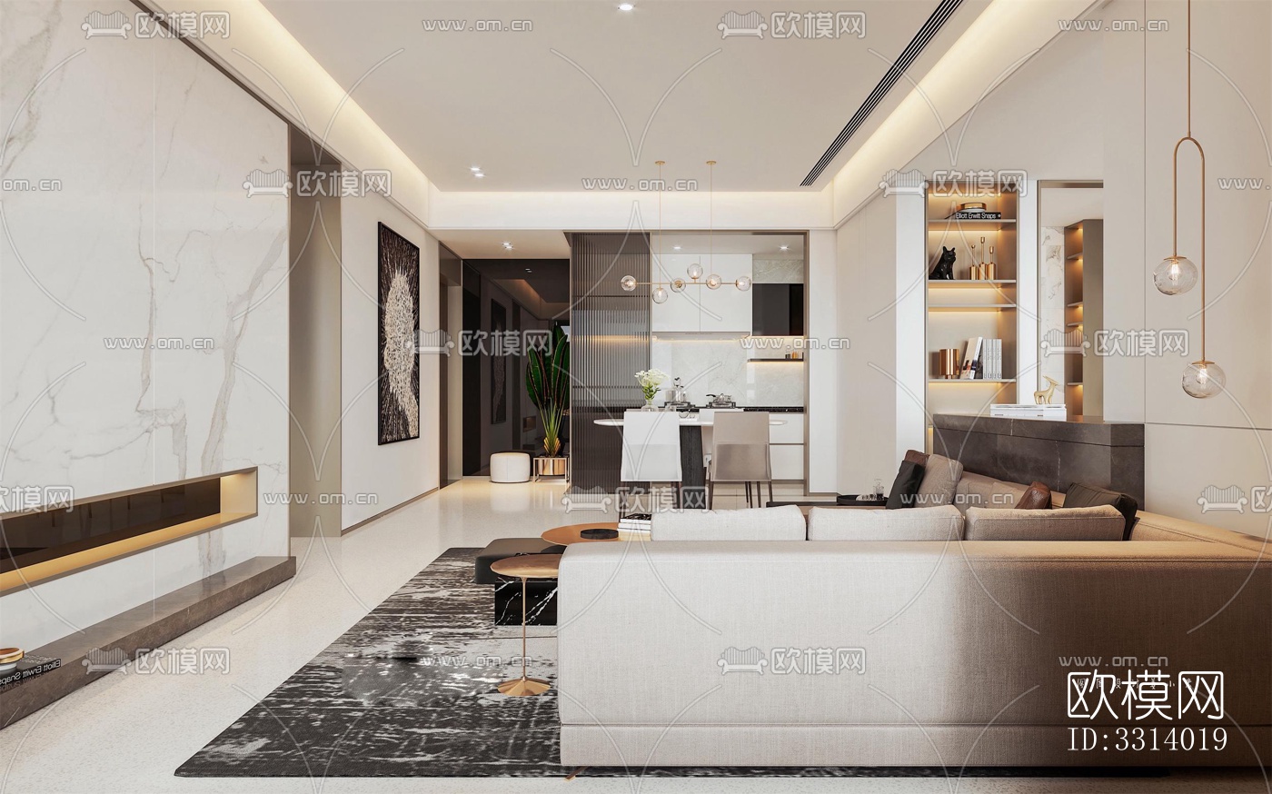 现代客餐厅效果图下载（渲染图4）