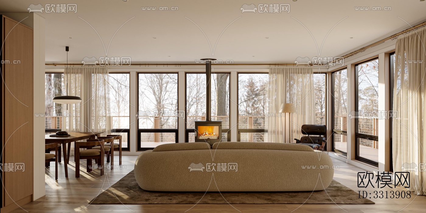 现代客餐厅效果图下载（渲染图1）