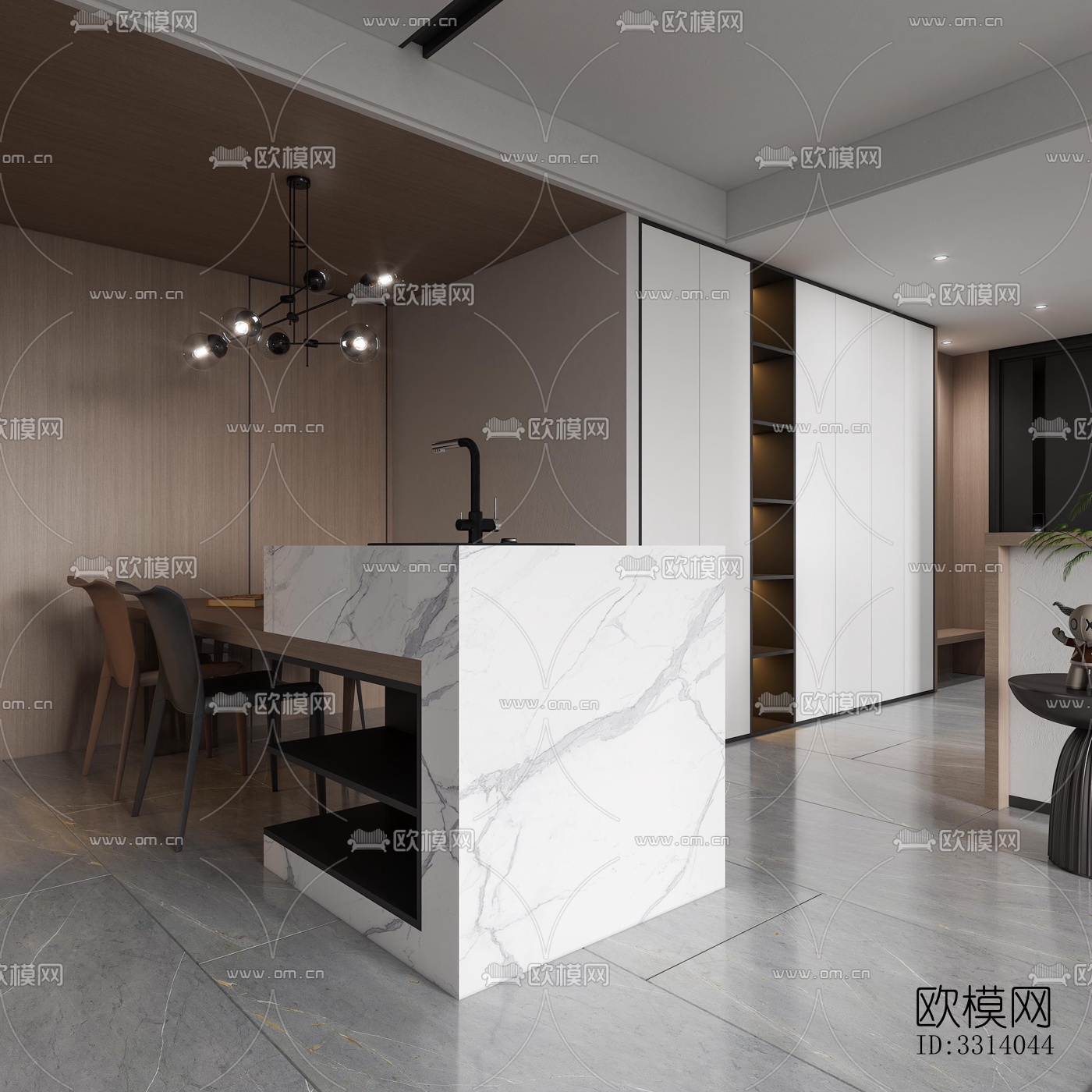 现代客餐厅效果图下载（渲染图6）