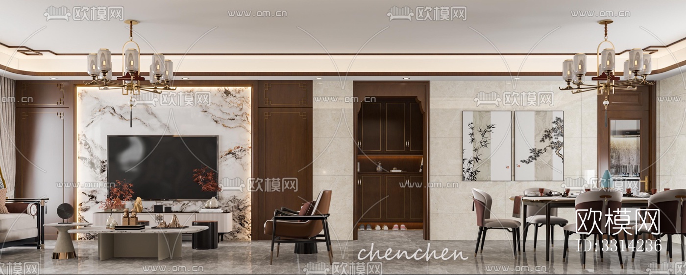 现代客餐厅效果图下载（渲染图2）