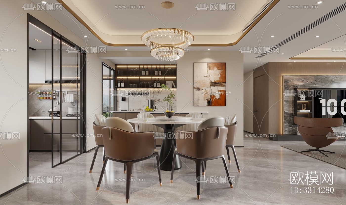 现代客餐厅效果图下载（渲染图5）