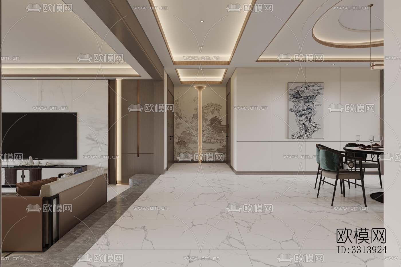 现代客餐厅效果图下载（渲染图5）