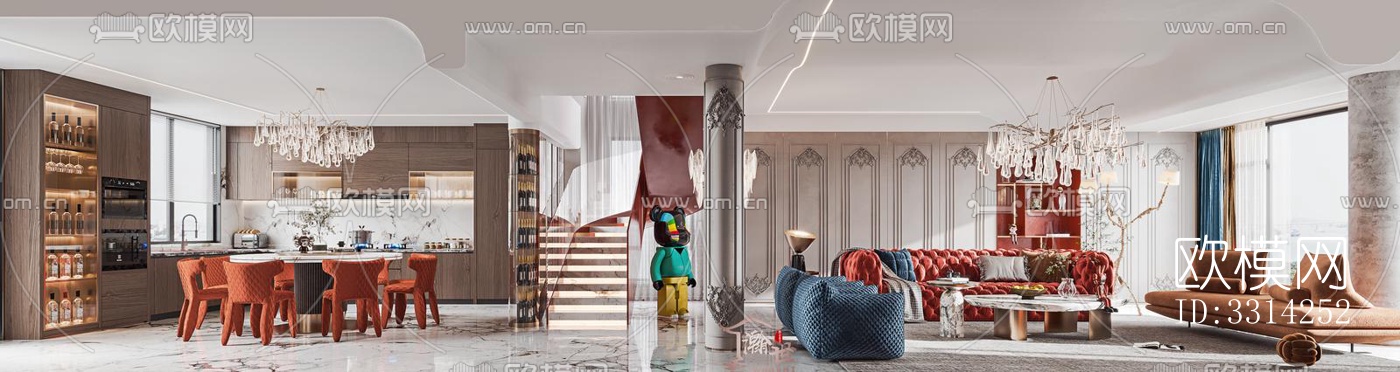 现代客餐厅效果图下载（渲染图2）