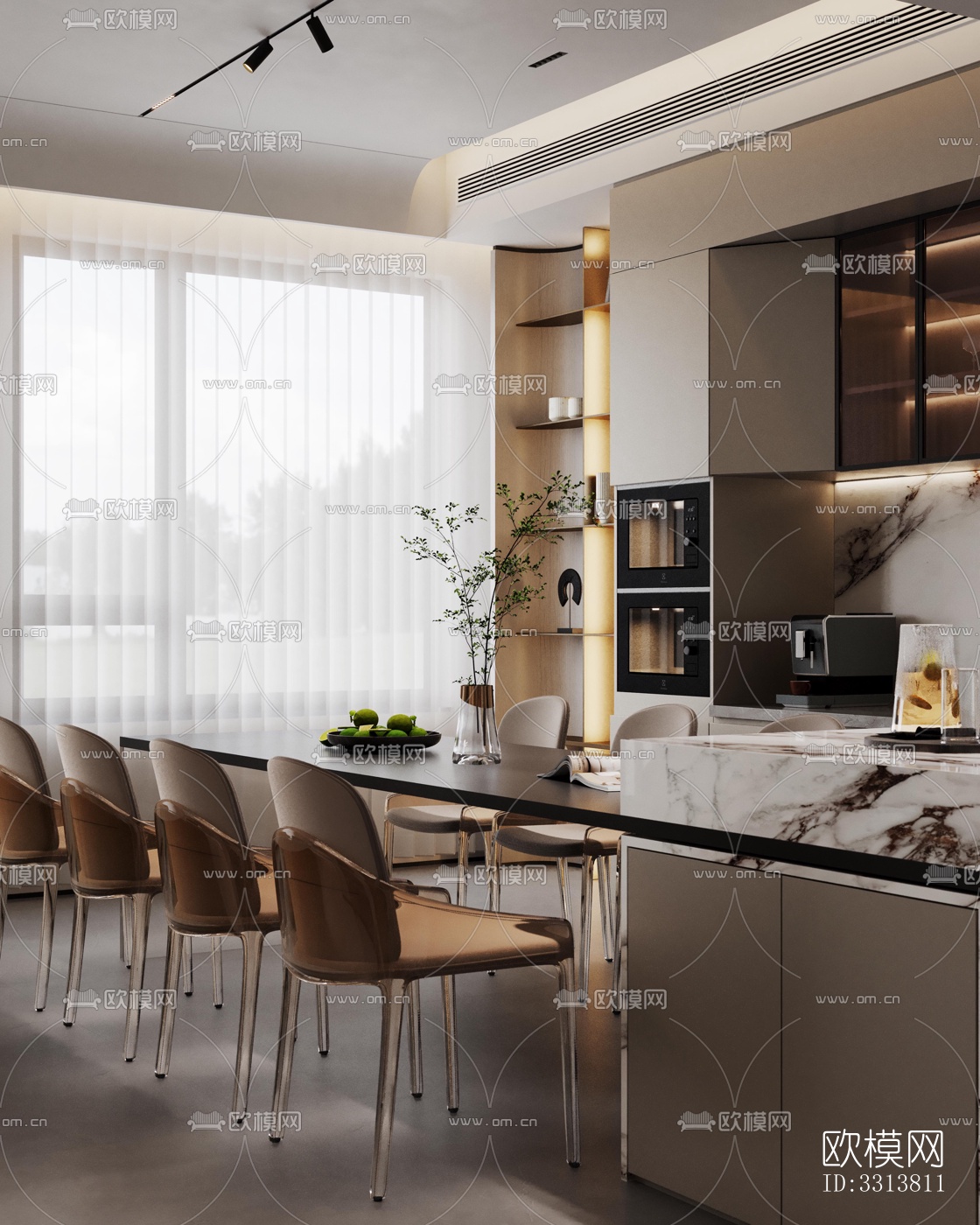 现代客餐厅效果图下载（渲染图1）