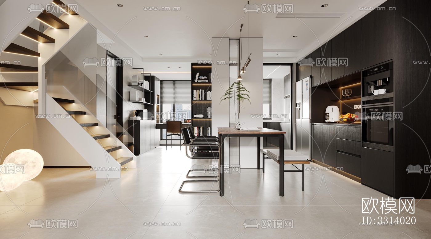 现代客餐厅效果图下载（渲染图5）