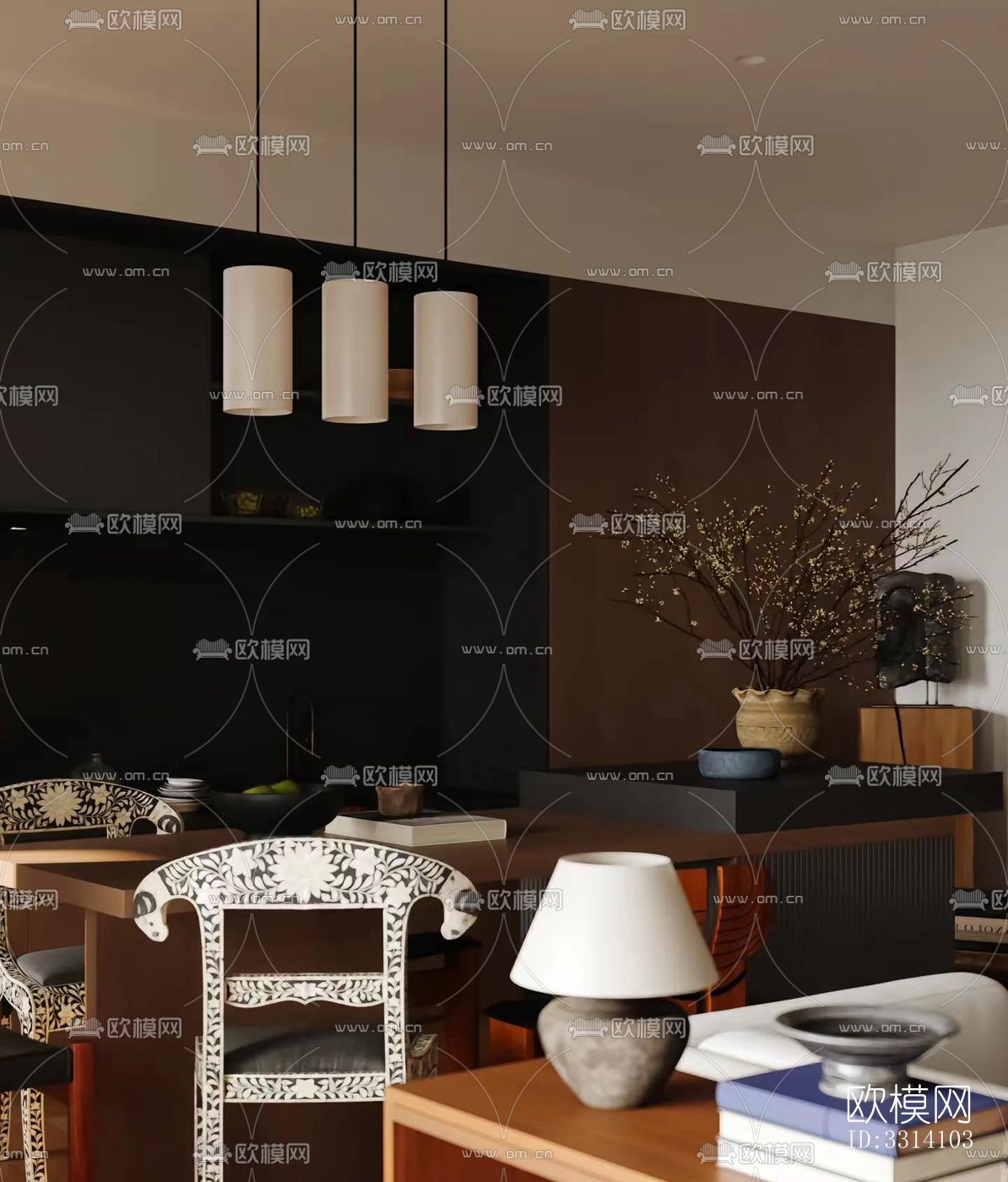 现代客餐厅效果图下载（渲染图5）