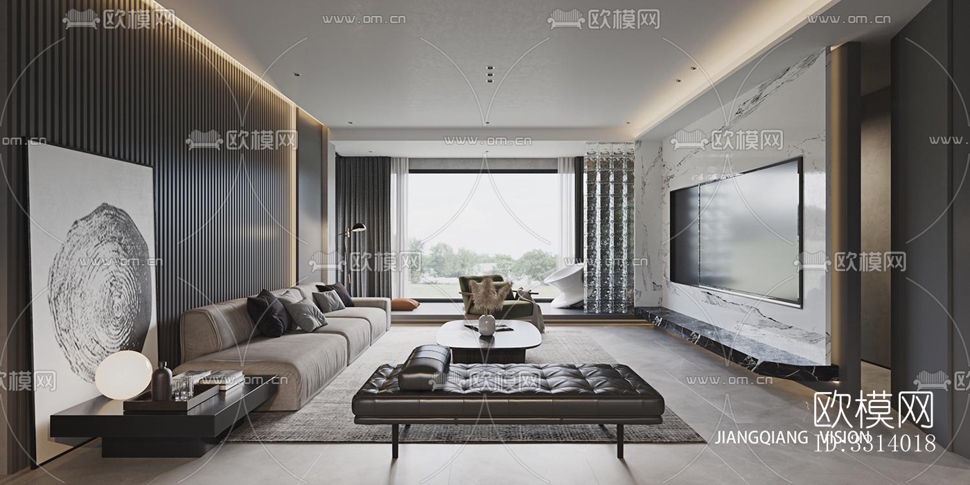 现代客餐厅效果图下载（渲染图1）