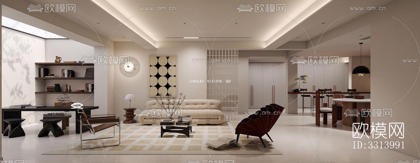 现代客餐厅效果图下载（渲染图6）